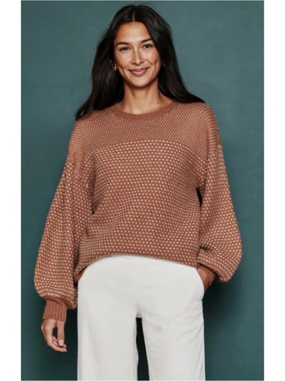 Wool Cashmere Light Brown Balloon-Sleeve Sweater